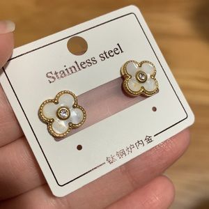 Opal / Pearl with Stone Cleef Stainless Steel Earrings